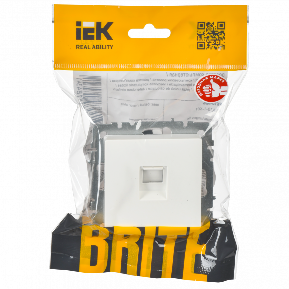 IEK BRITE Розетка компьютерная RJ45 кат.5E РК10-БрБ белый , BR-K10-1-K01