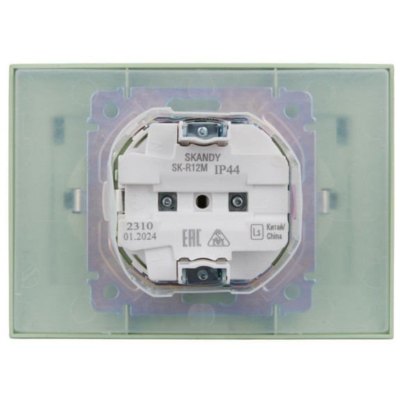 IEK SKANDY Розетка 2-местная и крышкой 16А в сборе IP44 SK-R12G мятный , SK-R26-16-44-K06-F