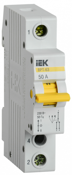 IEK Выключатель-разъединитель трехпозиционный ВРТ-63 1P 50А IEK, MPR10-1-050
