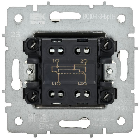 IEK BRITE Выключатель 1-клавишный перекрестный 10А ВС10-1-3-БрГН металл хром/никель IEK, BR-V13-0-10-M-K23