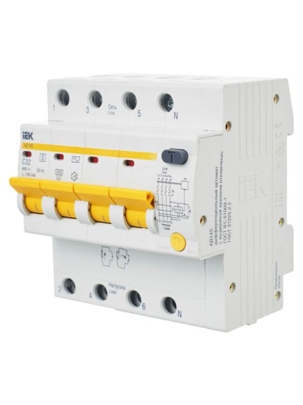 IEK KARAT Дифференциальный автомат АД14S 4P 32А 100мА тип AC IEK, MAD13-4-032-C-100