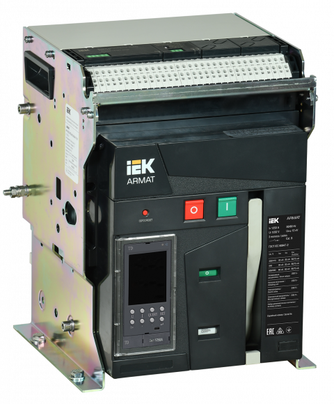 IEK ARMAT AR-A2S TD12 3P F HR Выключатель автоматический воздушный 85кА расцепитель TD 1250А 3P стационарный с аксессуарами ~220-240В: реле отключения, реле включения, моторный привод IEK, AR-ACB-3FB-085-1250A-TDCF