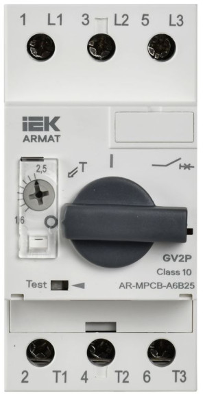 IEK ARMAT Автоматический выключатель защиты двигателя A6 GV2P 1,6-2,5А IEK, AR-MPCB-A6B25