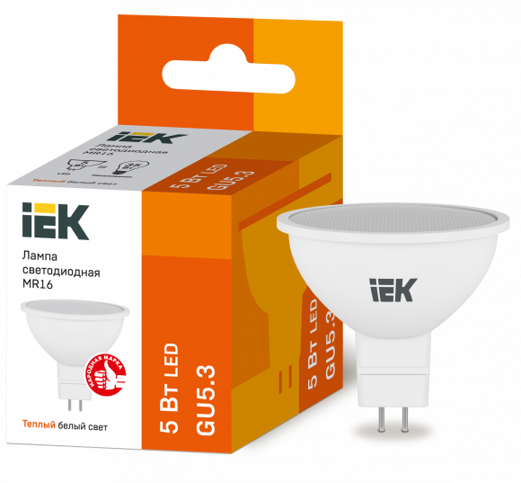 IEK Лампа светодиодная MR16 софит 5Вт 230В 3000К GU5.3 IEK, LLE-MR16-5-230-30-GU5