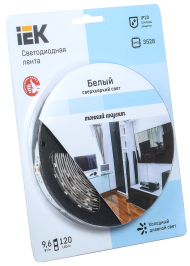 Лента LED 5м блистер LSR-3528W120-9.6-IP20-12V белый цвет IEK-eco, LSR1-2-120-20-1-05