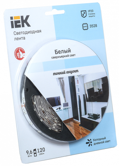 IEK Лента LED 5м блистер LSR-3528W120-9.6-IP20-12V белый цвет IEK-eco, LSR1-2-120-20-1-05