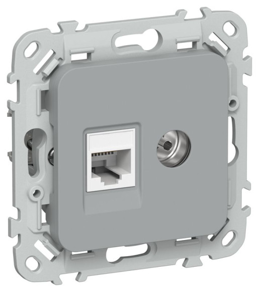 IEK FLITE Розетка 2-местная RJ45/TV категория 5Е UTP РКТВ5е-2-0-ФлС серый IEK, FI-AK22-1-K03