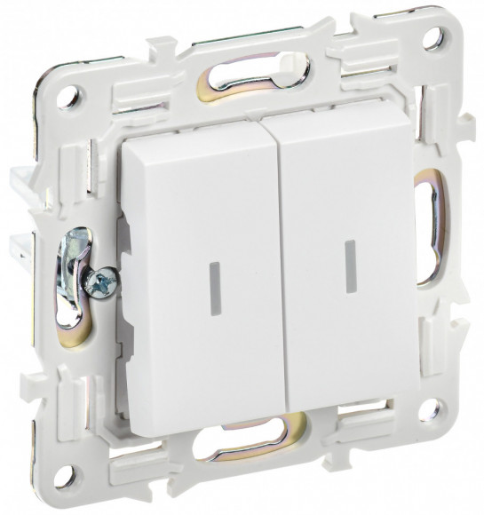 IEK SKANDY Выключатель 2-клавишный проходной с индикацией 10А SK-V10W арктический белый IEK, SK-V22-1-10-K01