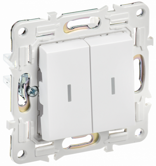 IEK SKANDY Выключатель 2-клавишный проходной с индикацией 10А SK-V10W арктический белый , SK-V22-1-10-K01