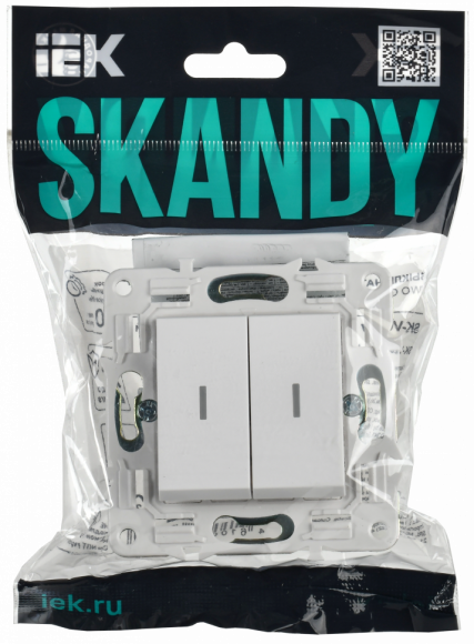 IEK SKANDY Выключатель 2-клавишный проходной с индикацией 10А SK-V10W арктический белый , SK-V22-1-10-K01