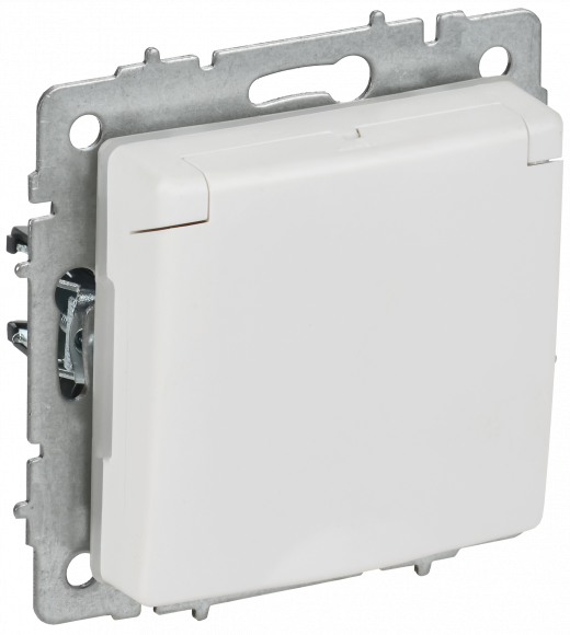 IEK BRITE Розетка 1-местная с заземлением с защитными шторками и крышкой 16А IP44 РСбш10-3-44-БрАБ арктический белый IEK, BR-R16-16-44-K91