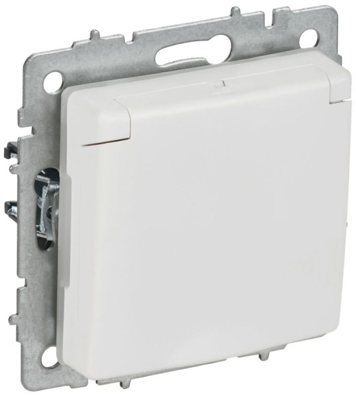 IEK BRITE Розетка 1-местная с заземлением с защитными шторками и крышкой 16А IP44 РСбш10-3-44-БрАБ арктический белый IEK, BR-R16-16-44-K91