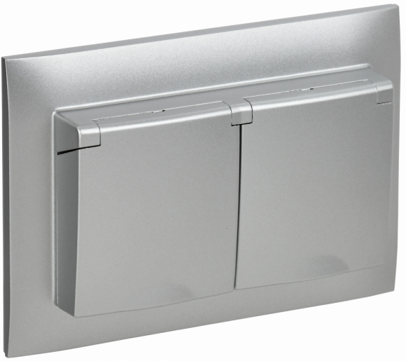 IEK SKANDY Розетка 2-местная и крышкой 16А в сборе IP44 SK-R12S серебряный IEK, SK-R26-16-44-K23-F