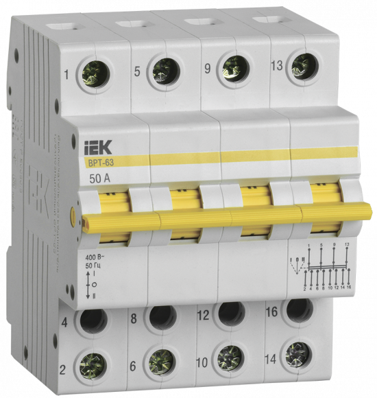 IEK Выключатель-разъединитель трехпозиционный ВРТ-63 4P 50А IEK, MPR10-4-050