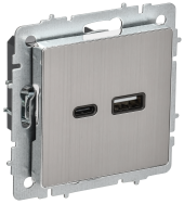 BRITE Розетка USB A+C 18Вт РЮ11-1-БрГН металл хром/никель IEK, BR-U22-018-M-K23
