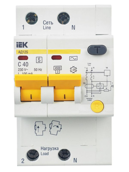 IEK KARAT Дифференциальный автомат АД12S 2P 40А 100мА тип AC IEK, MAD13-2-040-C-100