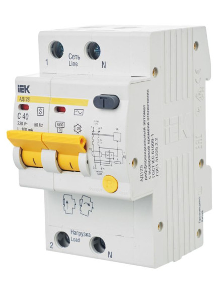 IEK KARAT Дифференциальный автомат АД12S 2P 40А 100мА тип AC IEK, MAD13-2-040-C-100