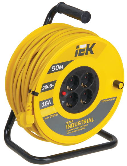 IEK INDUSTRIAL Катушка УК50 4 места с заземлением с термозащитой 3х1,5мм2 50м IEK