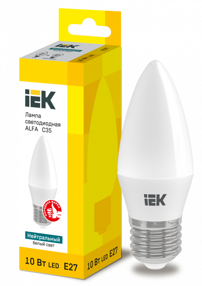 IEK Лампа светодиодная ALFA C35 свеча 10Вт 230В 4000К E27 IEK, LLA-C35-10-230-40-E27