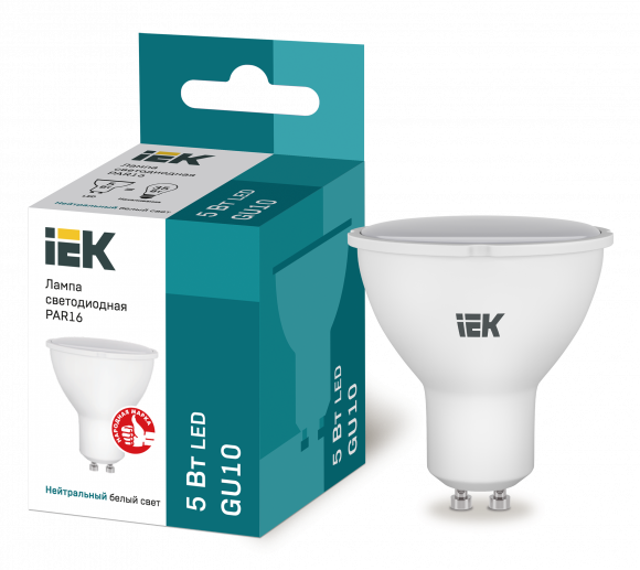 IEK Лампа светодиодная PAR16 софит 5Вт 230В 4000К GU10 IEK, LLE-PAR16-5-230-40-GU10