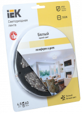 Лента LED 5м блистер LSR-3528WW60-4.8-IP20-12V теплый белый цвет IEK-eco, LSR1-1-060-20-1-05