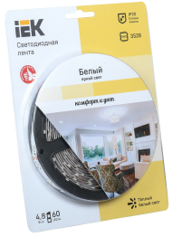 Лента LED 5м блистер LSR-3528WW60-4.8-IP20-12V теплый белый цвет IEK-eco, LSR1-1-060-20-1-05