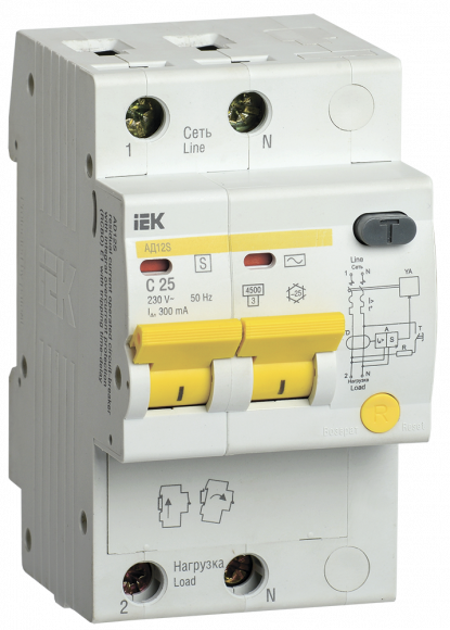 IEK KARAT Дифференциальный автомат АД12S 2P 25А 300мА тип AC IEK, MAD13-2-025-C-300