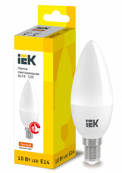 IEK Лампа светодиодная ALFA C35 свеча 10Вт 230В 3000К E14 IEK, LLA-C35-10-230-30-E14