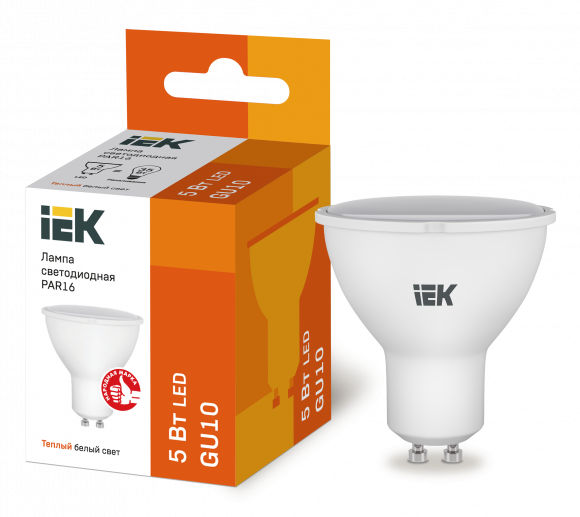 IEK Лампа светодиодная PAR16 софит 5Вт 230В 3000К GU10 IEK, LLE-PAR16-5-230-30-GU10