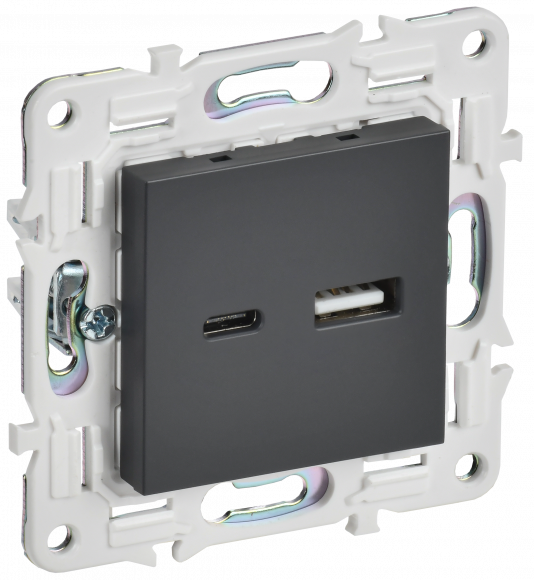 IEK SKANDY Розетка USB A+C 18Вт SK-R13T титан IEK, SK-U22-018-K48