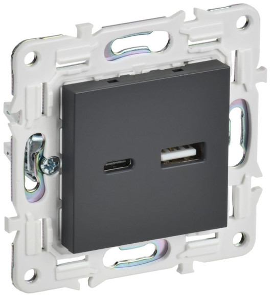 IEK SKANDY Розетка USB A+C 18Вт SK-R13T титан , SK-U22-018-K48