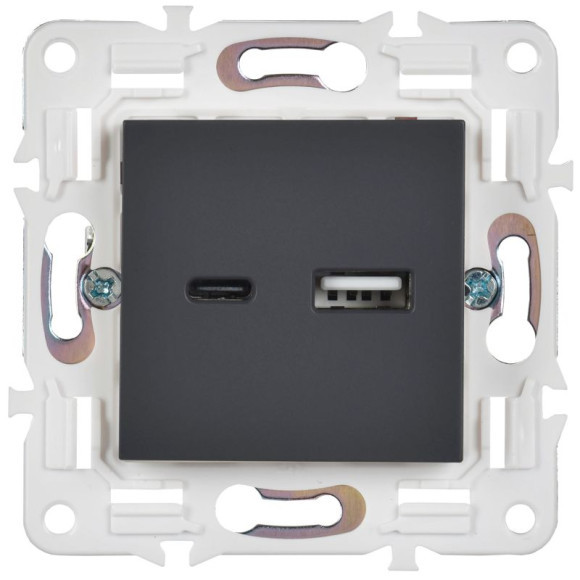 IEK SKANDY Розетка USB A+C 18Вт SK-R13T титан , SK-U22-018-K48