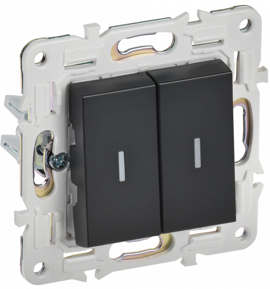 IEK SKANDY Выключатель 2-клавишный с индикацией 10А SK-V09Bl черный , SK-V20-1-10-K02