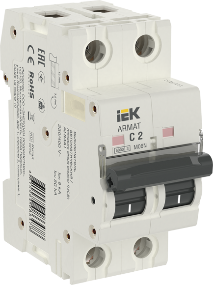 IEK ARMAT Автоматический выключатель M06N 2P C 2А IEK, AR-M06N-2-C002
