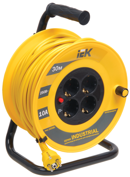IEK INDUSTRIAL Катушка УК30 4 места с заземлением с термозащитой 3х1,0мм2 30м IEK