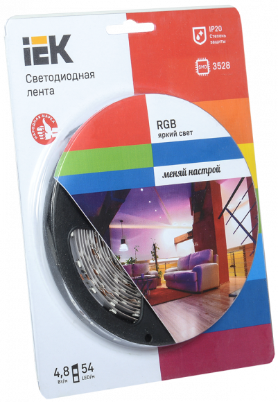 IEK Лента LED 5м блистер LSR-3528RGB54-4.8-IP20-12V полноцветная IEK-eco, LSR1-3-054-20-1-05
