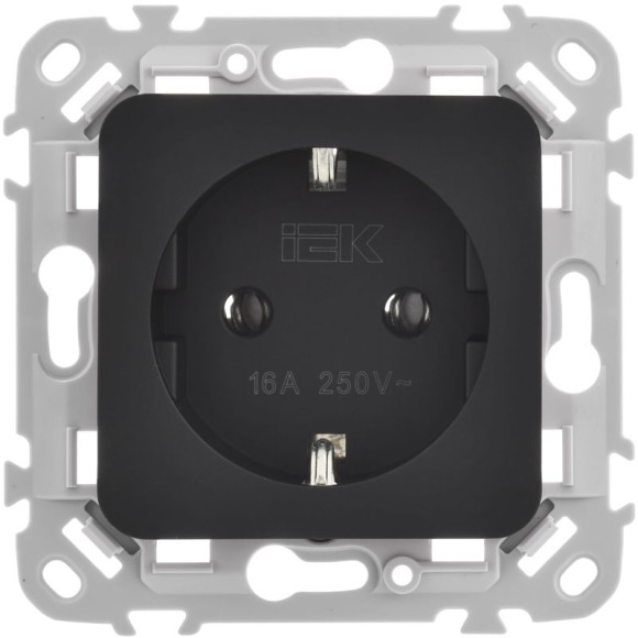 IEK FLITE Розетка с заземлением без защитных шторок безвинтовое крепление 16А РС11-1-ФлЧ черный IEK, FI-R11-16-1-K02
