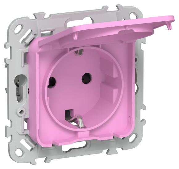 IEK FLITE Розетка с заземлением с защитными шторками и крышкой 16А IP44 РСшкр11-0-44-ФлПр пурпурный IEK, FI-R16-16-44-K99