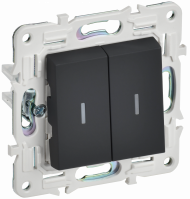 SKANDY Выключатель 2-клавишный с индикацией 10А SK-V09G графит , SK-V20-1-10-K53