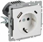 BRITE Розетка 1-местная с заземлением с защитными шторками 16А с USB A+C 18Вт РЮш11-1-БрАБ арктический белый , BR-R14-16-U22-018-K91