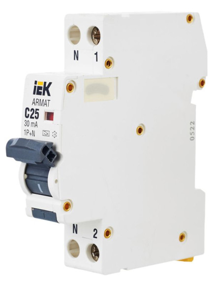 IEK ARMAT Автоматический выключатель дифференциального тока B06S 1P+NP C25 30мА тип A (18мм) IEK, AR-B06S-1N-C25A030 IEK ARMAT Автоматический выключатель дифференциального тока B06S 1P+NP C25 30мА тип A (18мм) IEK, AR-B06S-1N-C25A030