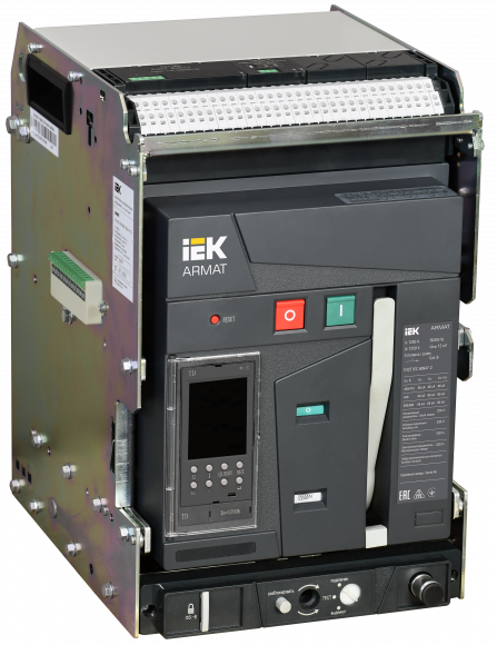 IEK ARMAT AR-A2N TD12 3P W HR/VR Выключатель автоматический воздушный 66кА расцепитель TD 1250А 3P выдвижной с аксессуарами ~220-240В: реле отключения, реле включения, моторный привод IEK, AR-ACB-3VA-066-1250A-TDCF