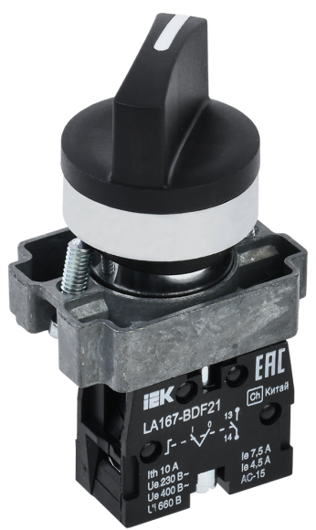 IEK Переключатель LA167-BDF21 на 2 положения 1NO черный IEK, BSW20-BDF21-1-24-67-2-K02