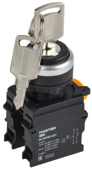Переключатель с ключом на 3 положения 2NO чёрный MASTER IEK, MI-SW60-20Y-3-34-3-K02