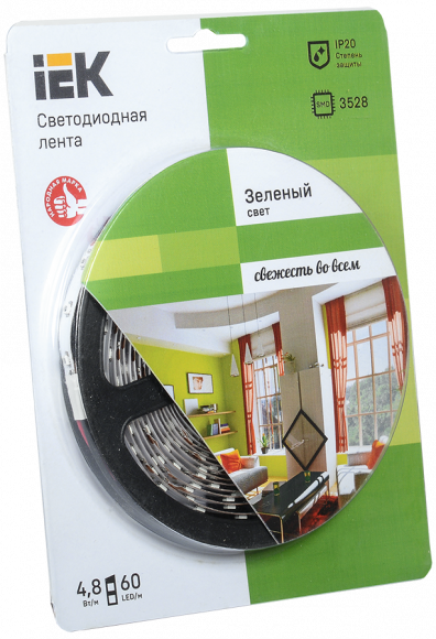 IEK Лента LED 5м блистер LSR-3528G60-4.8-IP20-12V зеленый цвет IEK-eco, LSR1-5-060-20-1-05