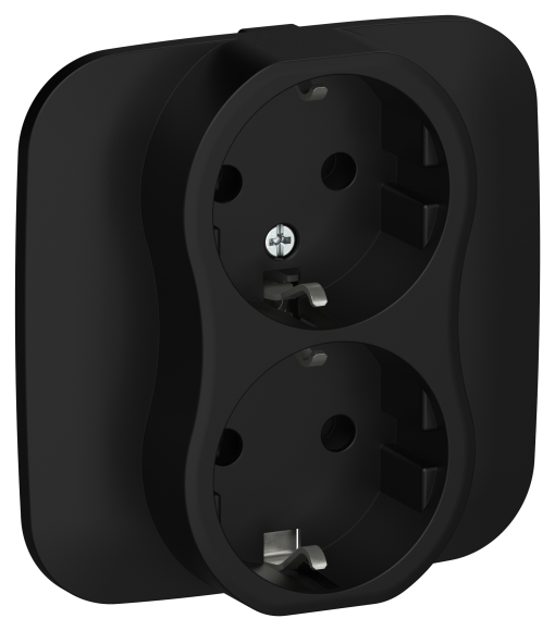 IEK FLITE Розетка 2-местная с заземлением без защитных шторок безвинтовое крепление 16А РС12-1-А-ФлЧ черный IEK, FI-R21A-16-1-K02