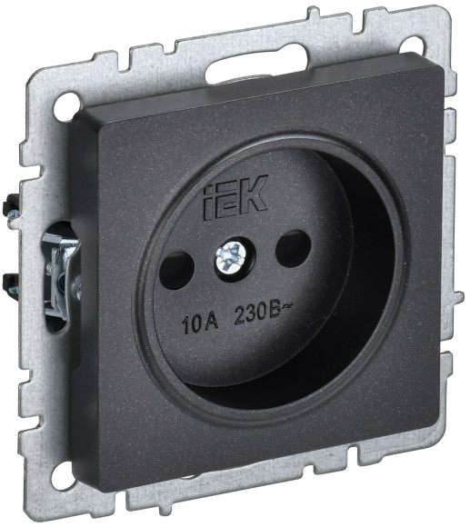 IEK BRITE Розетка 1-местная без заземления с защитными шторками 10А РСш10-2-БрЧ черный IEK, BR-R13-10-K02