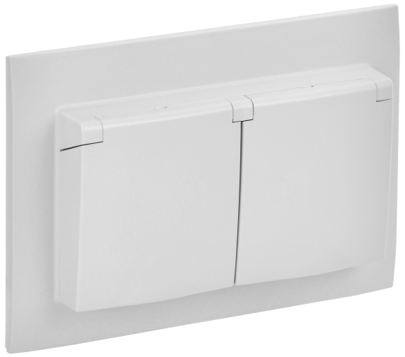 IEK SKANDY Розетка 2-местная и крышкой 16А в сборе IP44 SK-R12W арктический белый , SK-R26-16-44-K01-F