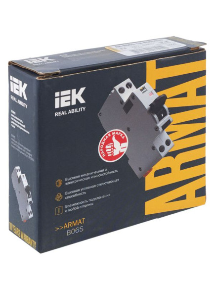 IEK ARMAT Автоматический выключатель дифференциального тока B06S 1P+NP B6 30мА тип AC (18мм) IEK, AR-B06S-1N-B06C030