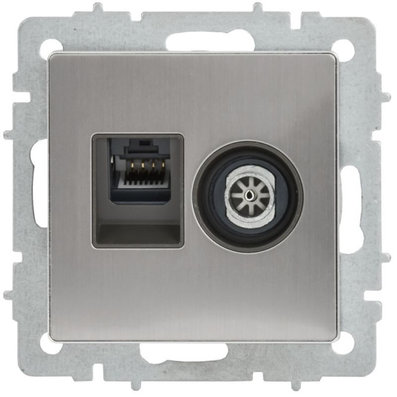 IEK BRITE Розетка двойная TV+RJ45 кат.5E РТВ/РК12-БрГН металл хром/никель IEK, BR-AK20-1-M-K23 IEK BRITE Розетка двойная TV+RJ45 кат.5E РТВ/РК12-БрГН металл хром/никель IEK, BR-AK20-1-M-K23